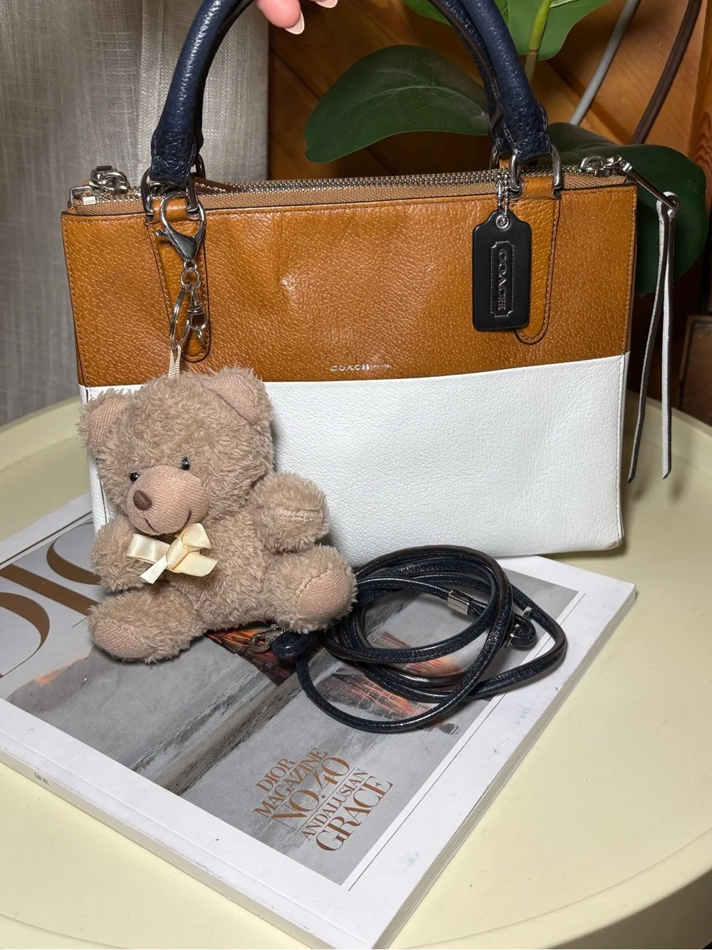 Coach vintage YK2 Two-Tone Leather Satchel in Tan, White & Navy